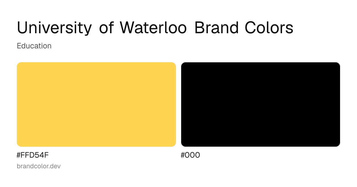 University of Waterloo brand color palette with hex codes: #FFD54F, #000