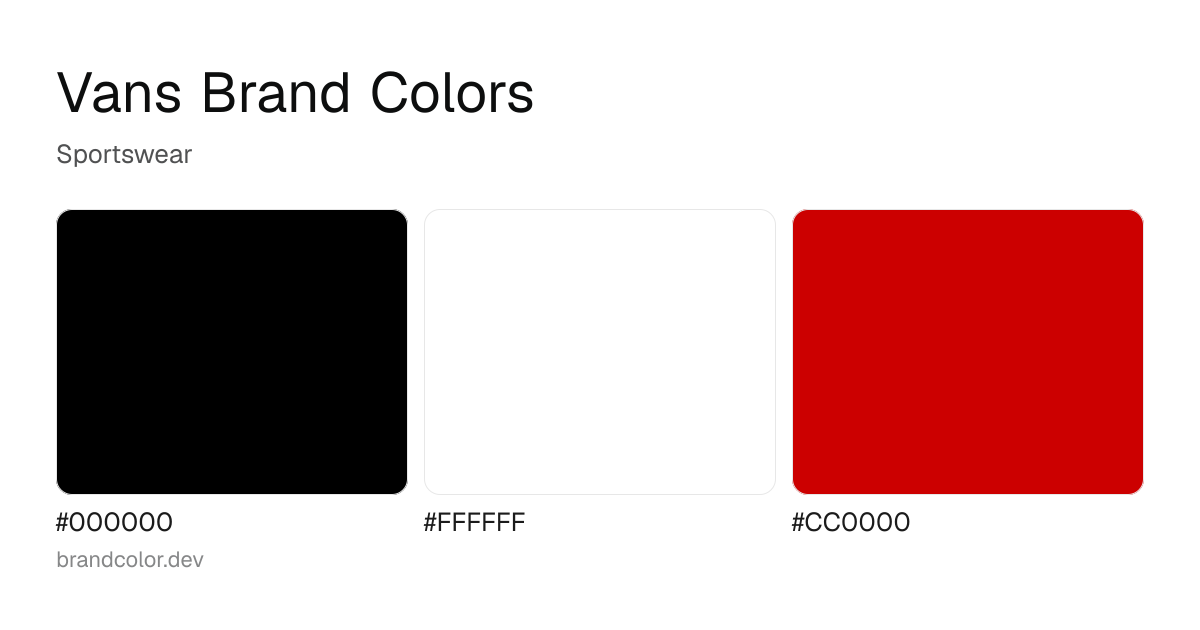 Vans brand color palette with hex codes: #000000, #FFFFFF, #CC0000