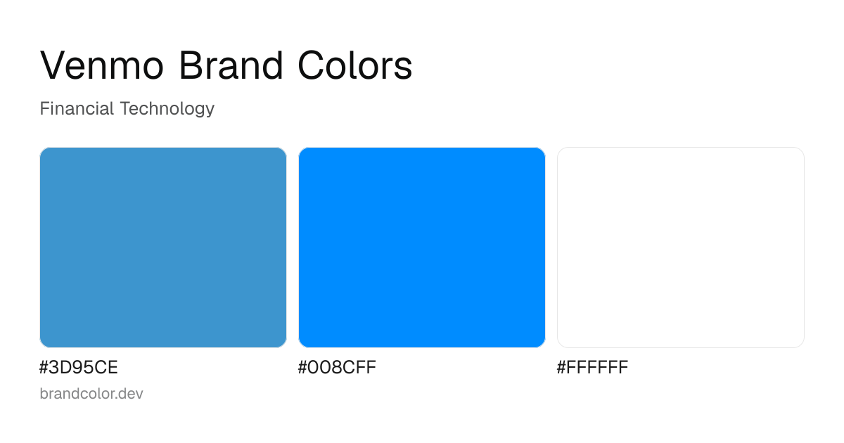 Venmo brand color palette with hex codes: #3D95CE, #008CFF, #FFFFFF