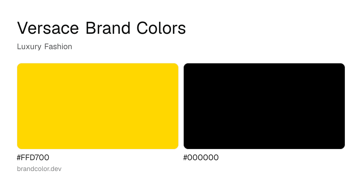 Versace brand color palette with hex codes: #FFD700, #000000