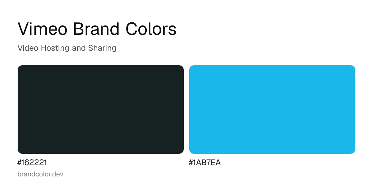 Vimeo brand color palette with hex codes: #162221, #1AB7EA