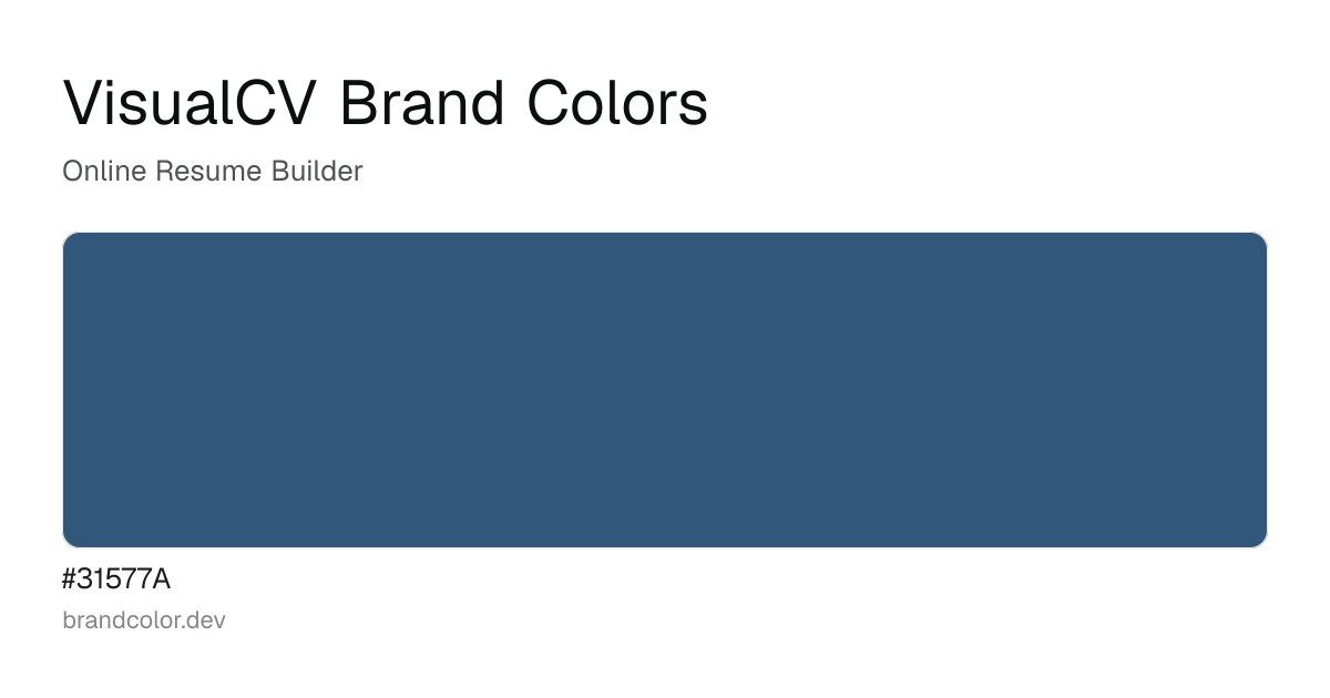 VisualCV brand color palette with hex codes: #31577A