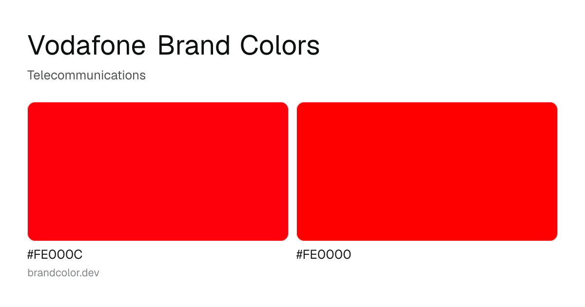 Vodafone brand color palette with hex codes: #FE000C, #FE0000
