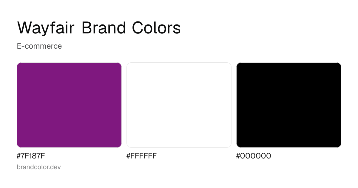 Wayfair brand color palette with hex codes: #7F187F, #FFFFFF, #000000