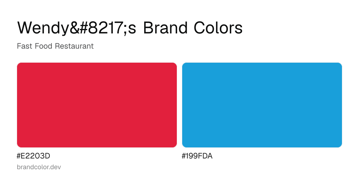 Wendy’s brand color palette with hex codes: #E2203D, #199FDA