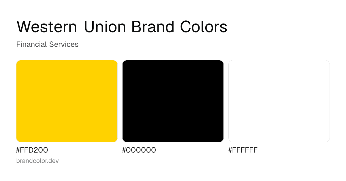 Western Union brand color palette with hex codes: #FFD200, #000000, #FFFFFF