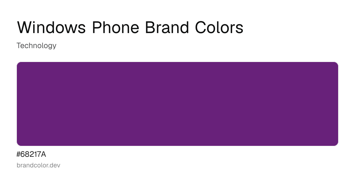 Windows Phone brand color palette with hex codes: #68217A