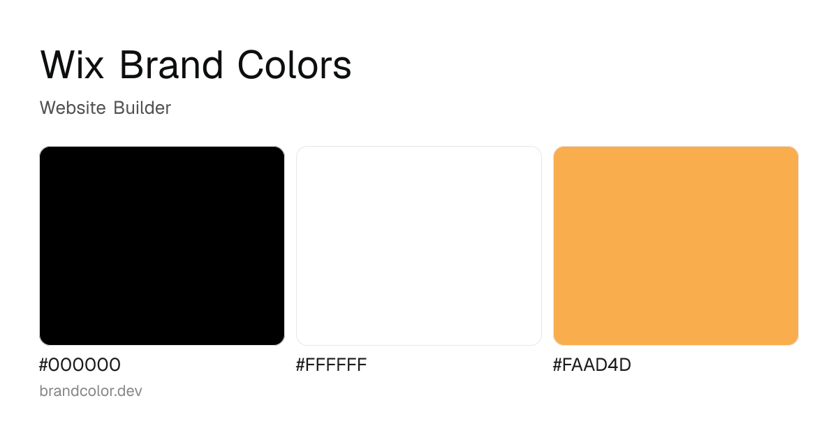 Wix brand color palette with hex codes: #000000, #FFFFFF, #FAAD4D