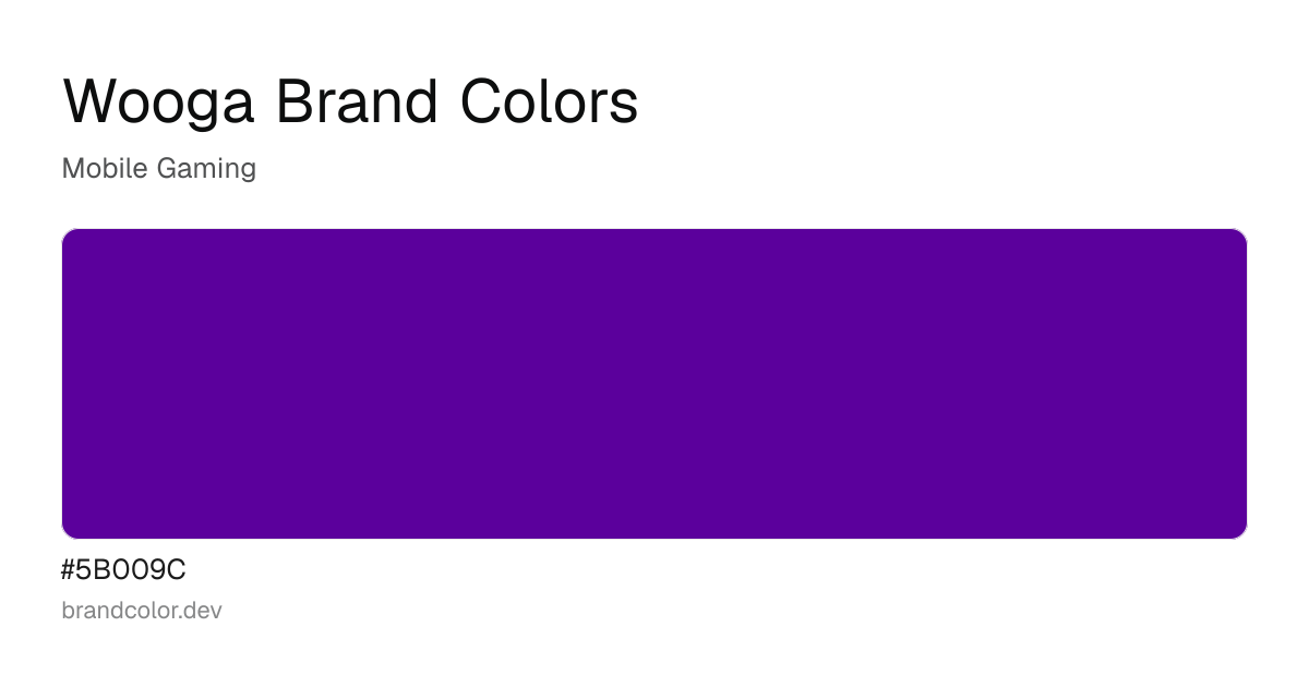 Wooga brand color palette with hex codes: #5B009C