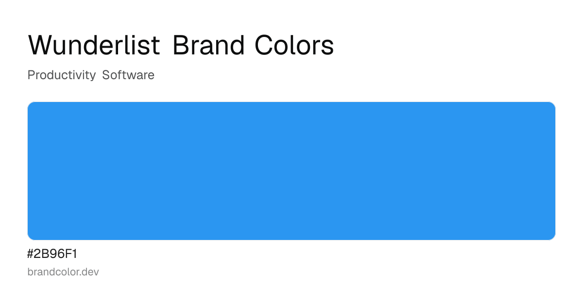 Wunderlist brand color palette with hex codes: #2B96F1