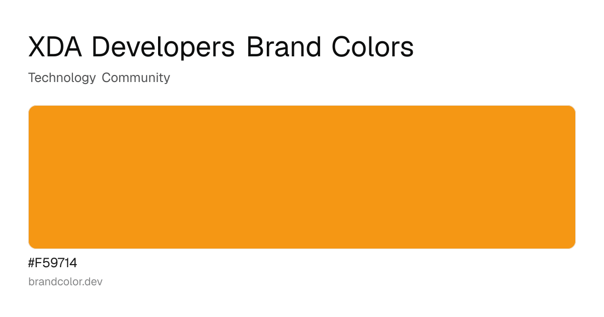XDA Developers brand color palette with hex codes: #F59714