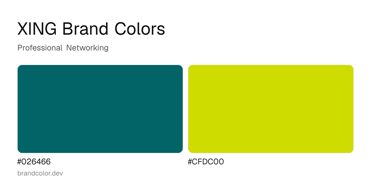 XING brand color palette with hex codes: #026466, #CFDC00