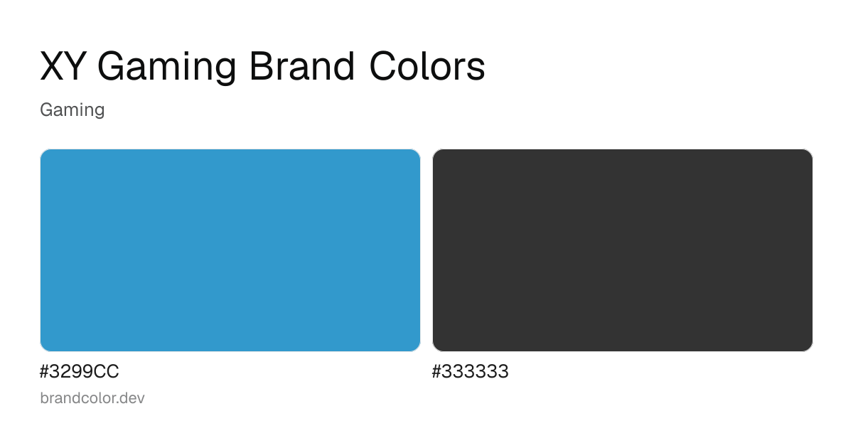 XY Gaming brand color palette with hex codes: #3299CC, #333333