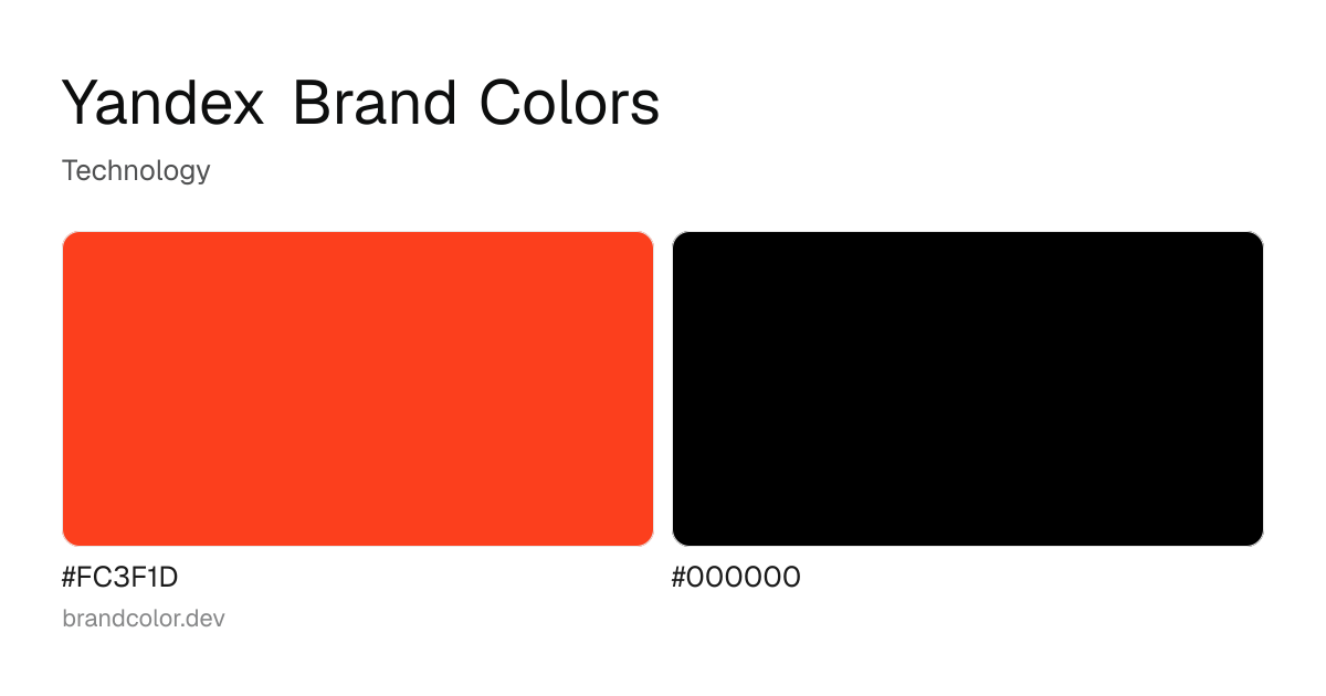 Yandex brand color palette with hex codes: #FC3F1D, #000000