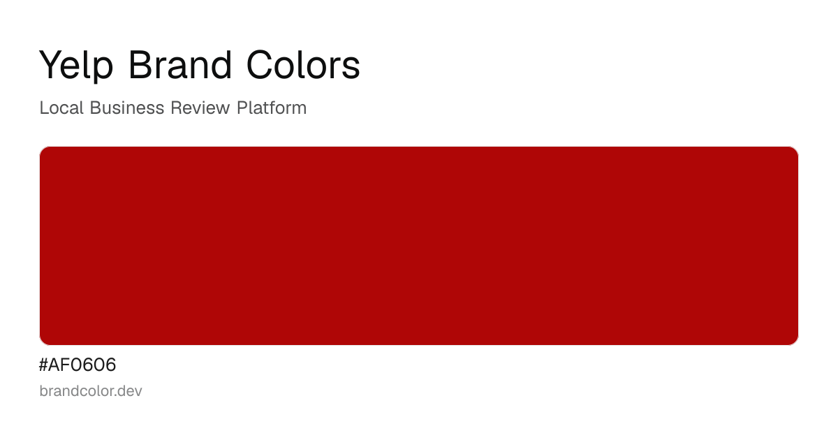 Yelp brand color palette with hex codes: #AF0606